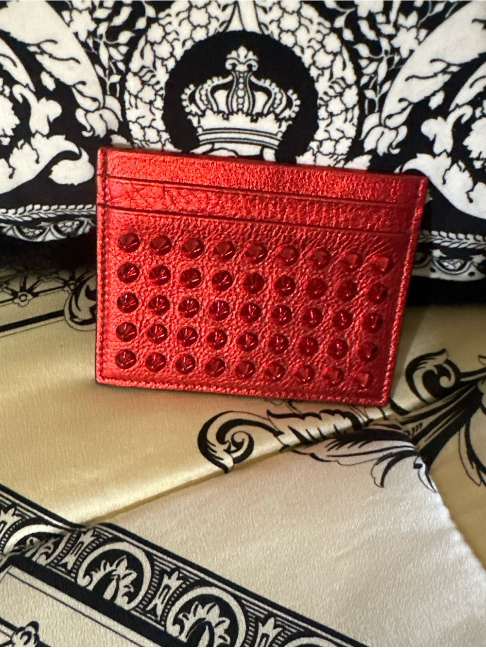 Christian Louboutin Metallic Red Studded Card Holder Never Used